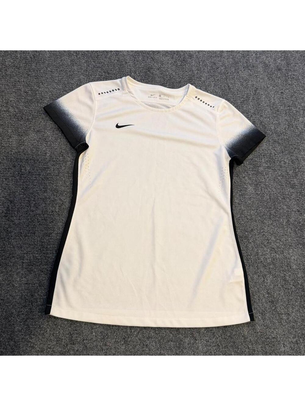 Women’s Nike dri-fit white mesh back t-shirt with black gradient sleeves medium